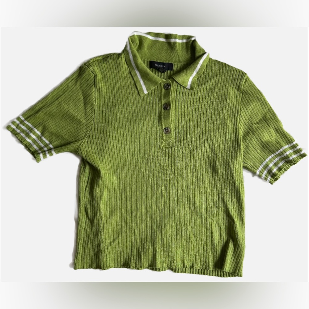 FOREVER 21+ plus size green/lime short sleeved stripped polo shirt